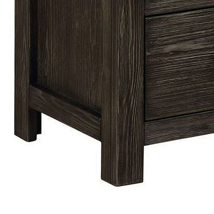 Novi 20 Inch Modern 2 Drawer Nightstand, Wood Grain Details, Dark Gray