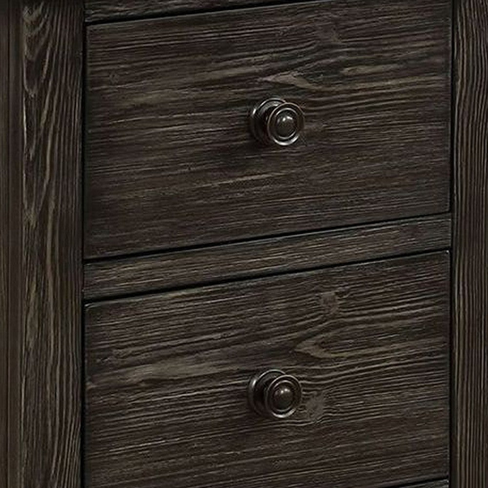 Novi 20 Inch Modern 2 Drawer Nightstand, Wood Grain Details, Dark Gray