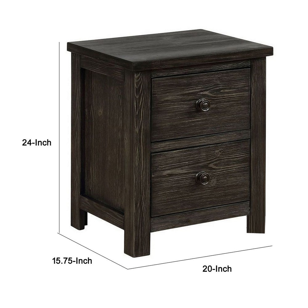 Novi 20 Inch Modern 2 Drawer Nightstand, Wood Grain Details, Dark Gray
