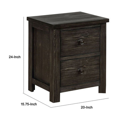 Novi 20 Inch Modern 2 Drawer Nightstand, Wood Grain Details, Dark Gray