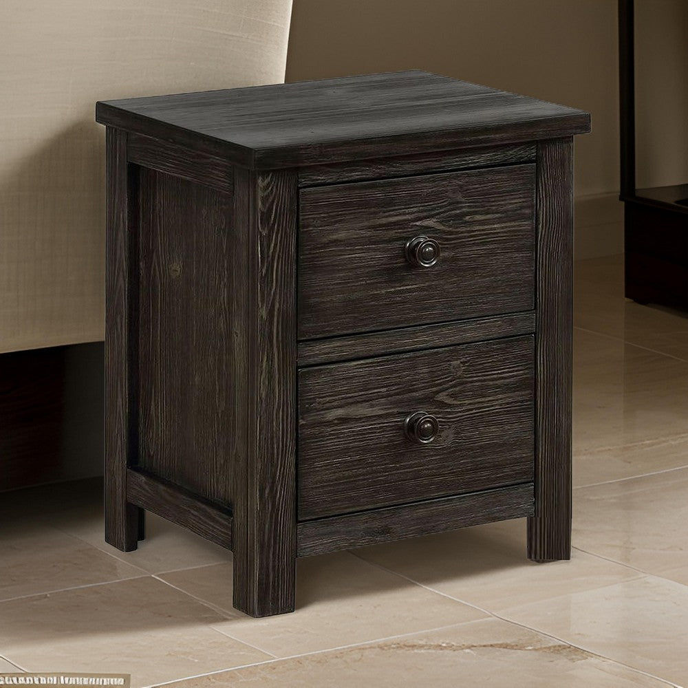 Novi 20 Inch Modern 2 Drawer Nightstand, Wood Grain Details, Dark Gray