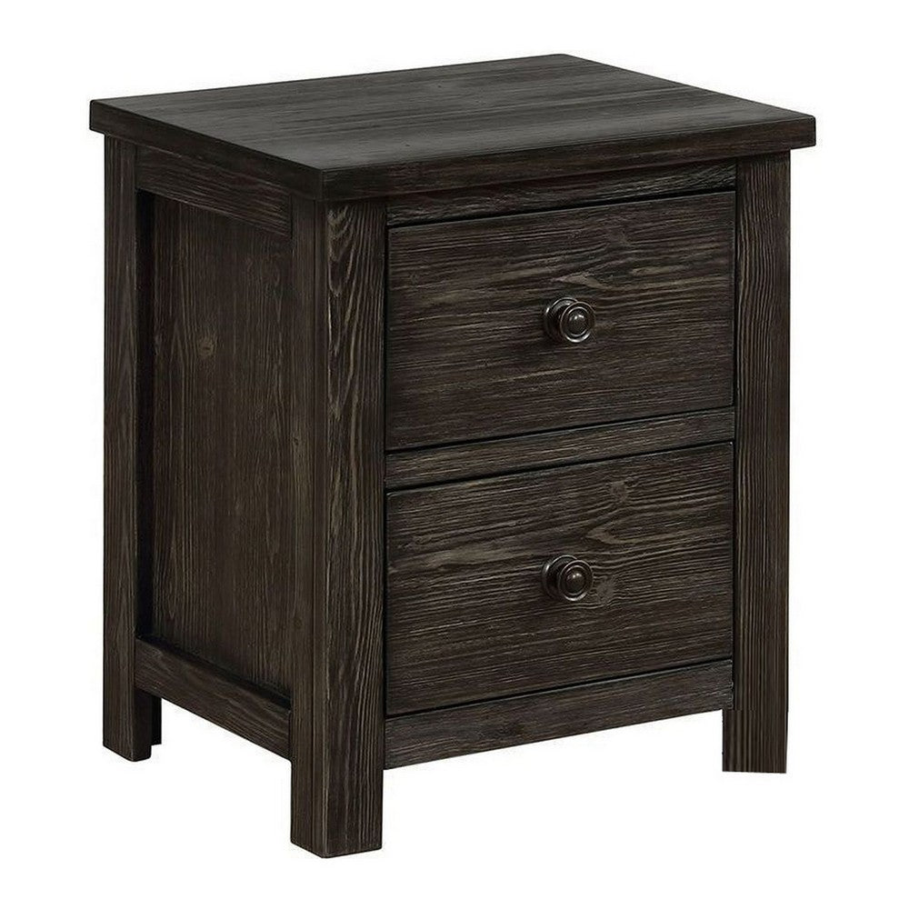 Novi 20 Inch Modern 2 Drawer Nightstand, Wood Grain Details, Dark Gray