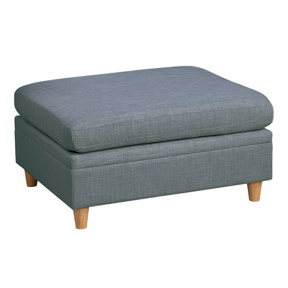 37 Inch Ottoman, Padded Square Seat, Smooth Steel Gray Dorris Fabric