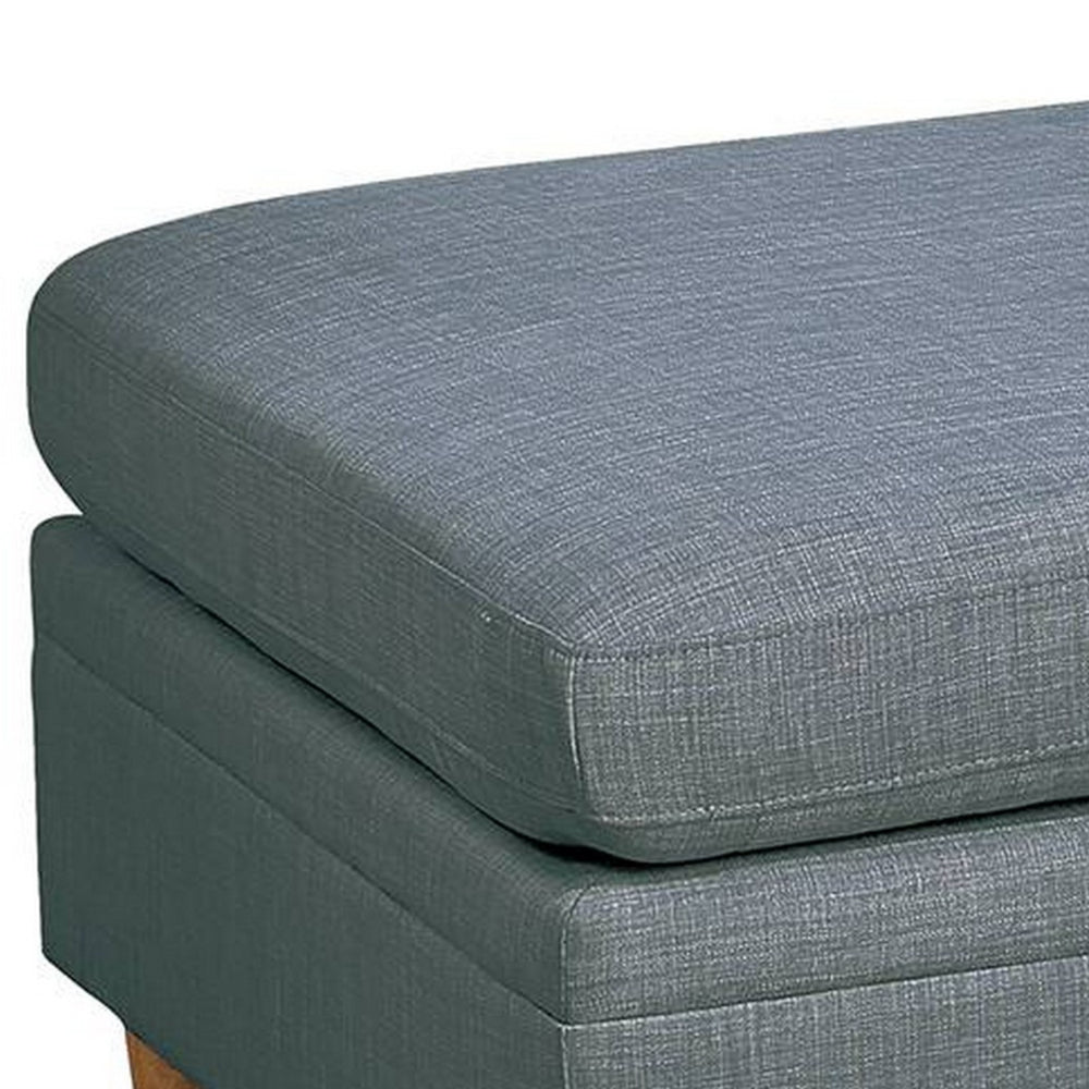 37 Inch Ottoman, Padded Square Seat, Smooth Steel Gray Dorris Fabric