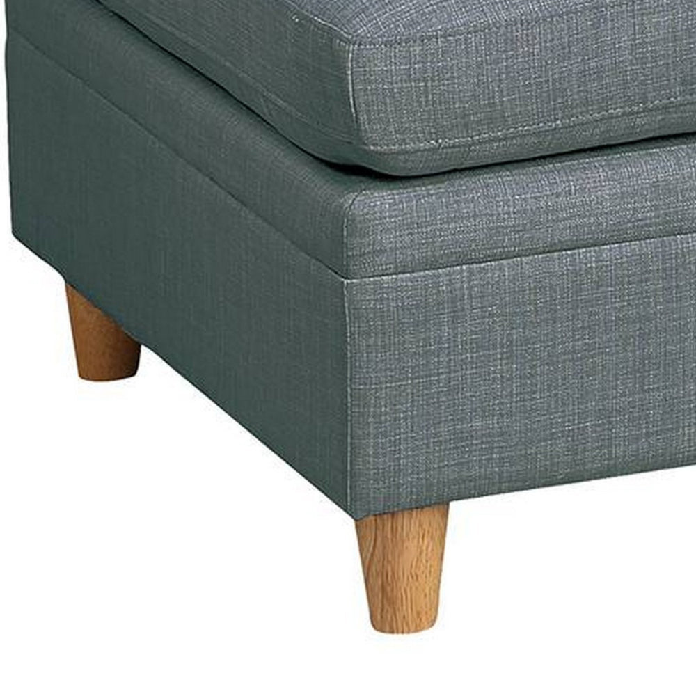 37 Inch Ottoman, Padded Square Seat, Smooth Steel Gray Dorris Fabric