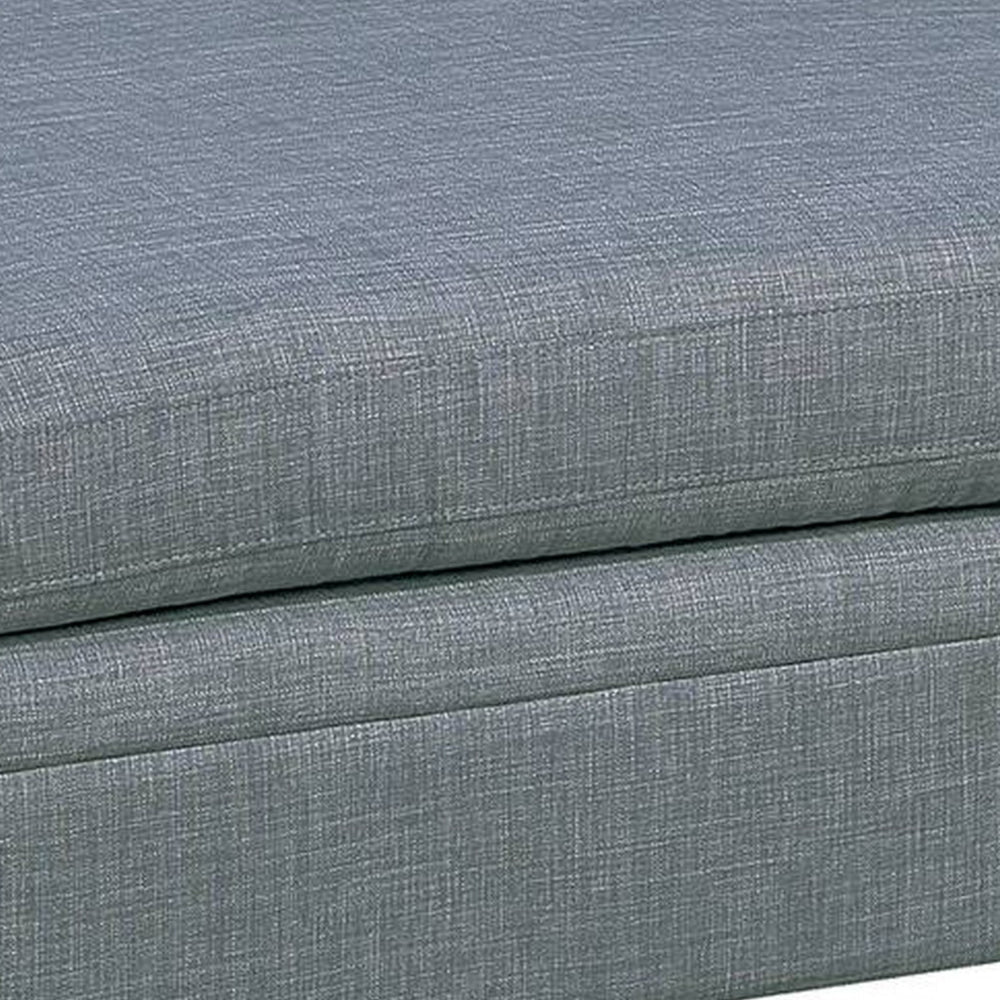 37 Inch Ottoman, Padded Square Seat, Smooth Steel Gray Dorris Fabric
