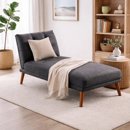 Dora 62 Inch Modern Adjustable Chaise Lounger with Channel Tufting, Black