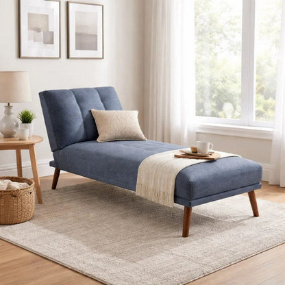 Dora 62 Inch Modern Adjustable Chaise Lounger with Channel Tufting, Blue
