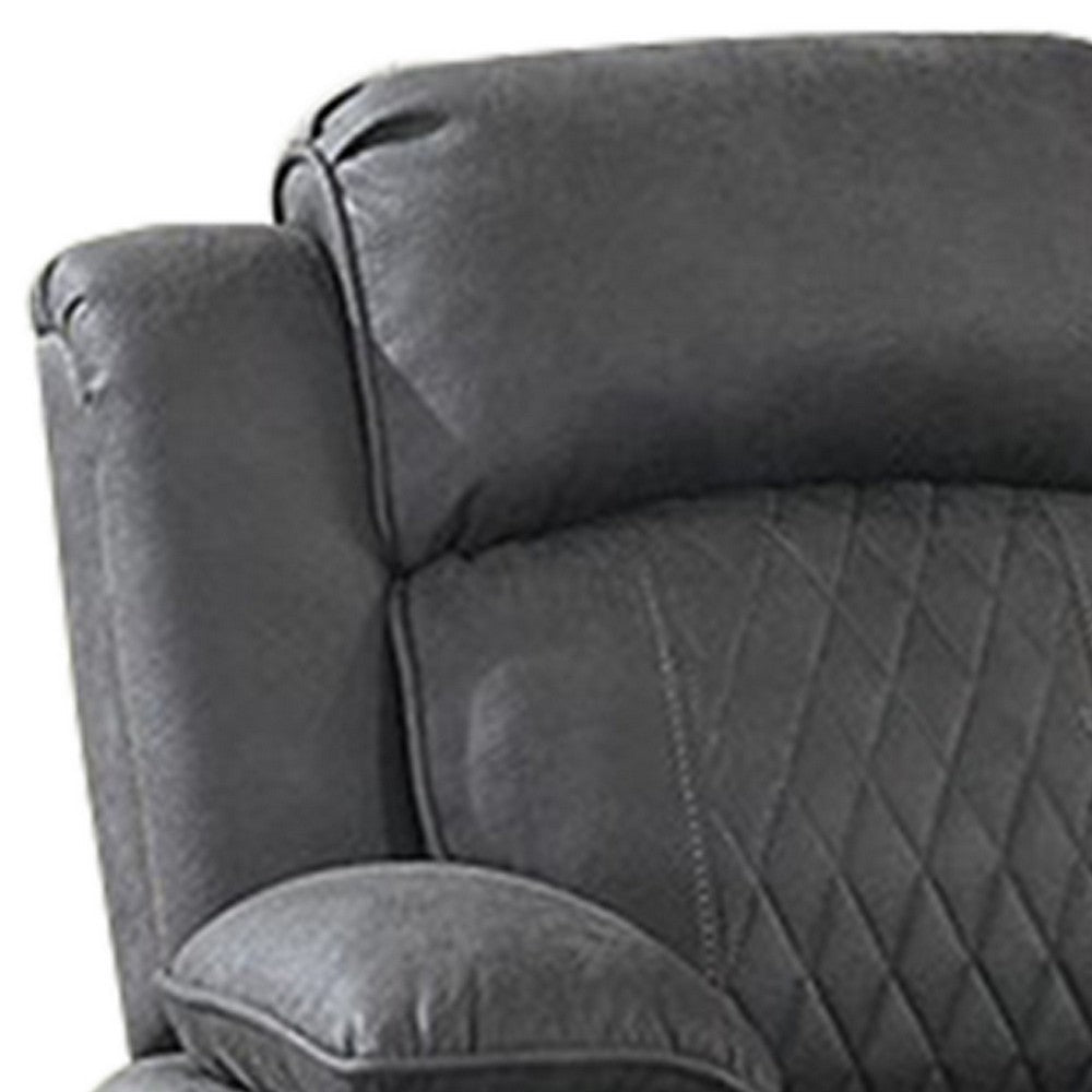Seda 71 Inch Power Reclining Loveseat, Storage Console, Gray Faux Leather