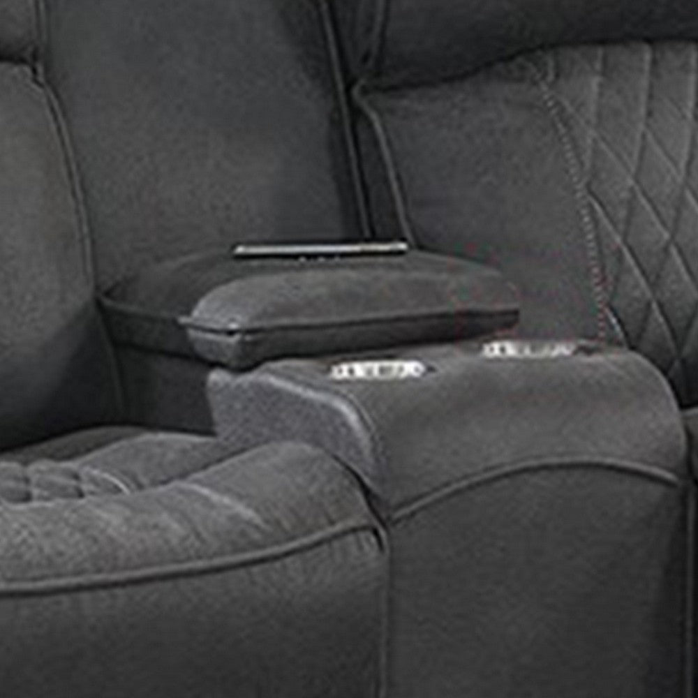 Seda 71 Inch Power Reclining Loveseat, Storage Console, Gray Faux Leather