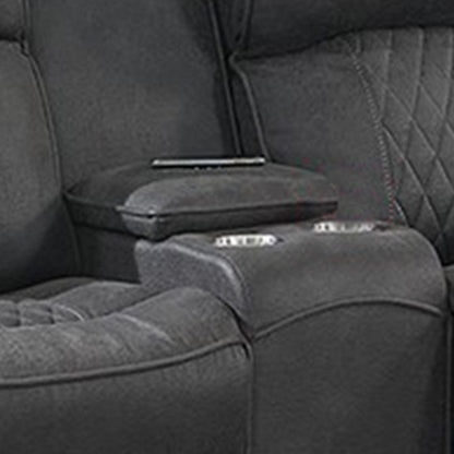 Seda 71 Inch Power Reclining Loveseat, Storage Console, Gray Faux Leather