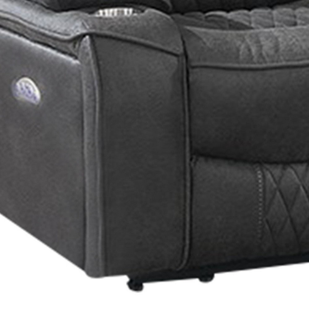 Seda 71 Inch Power Reclining Loveseat, Storage Console, Gray Faux Leather