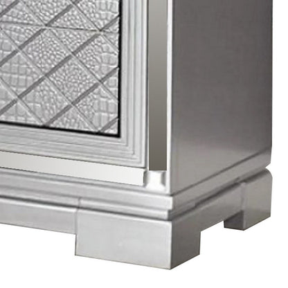Blex 29 Inch Nightstand with 3 Drawers, Crossed Design, Silver Finish