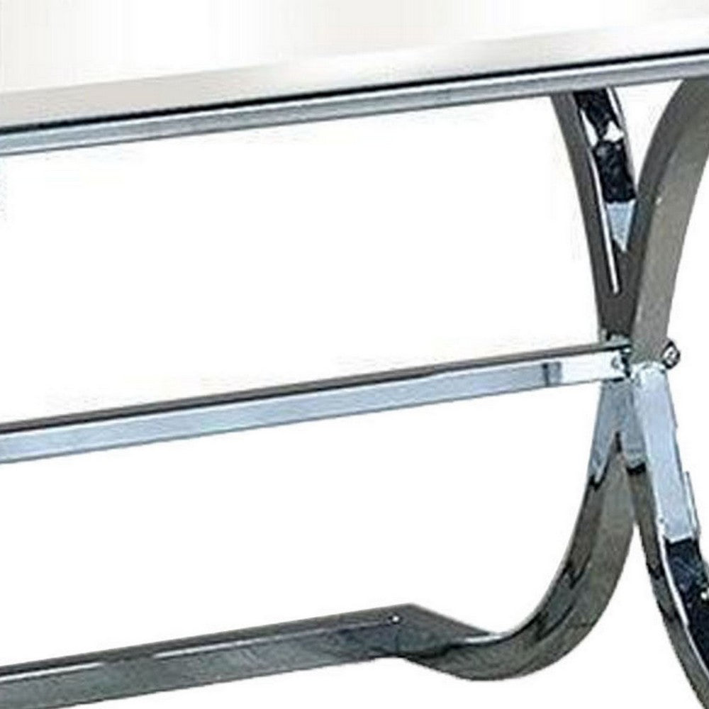 Gavin 24 Inch Side End Table, Mirrored Panels, Curved Crossed Base, Chrome