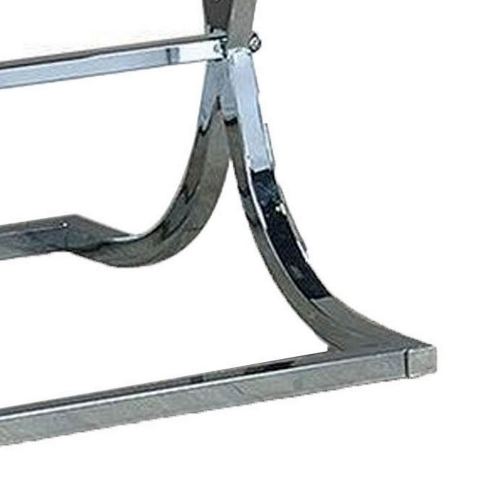 Gavin 24 Inch Side End Table, Mirrored Panels, Curved Crossed Base, Chrome