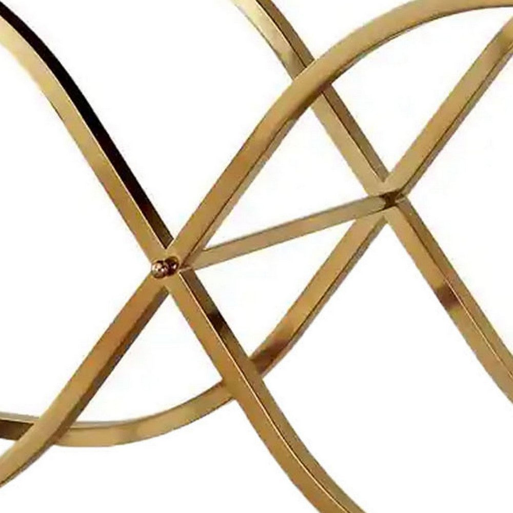 Gavin 48 Inch Sofa Console Table, Mirrored Panels, Crossed Frame, Gold