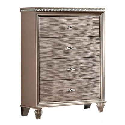 Jisoo 44 Inch Tall Dresser Chest, Textured Drawers, Crystal Accents, Gold