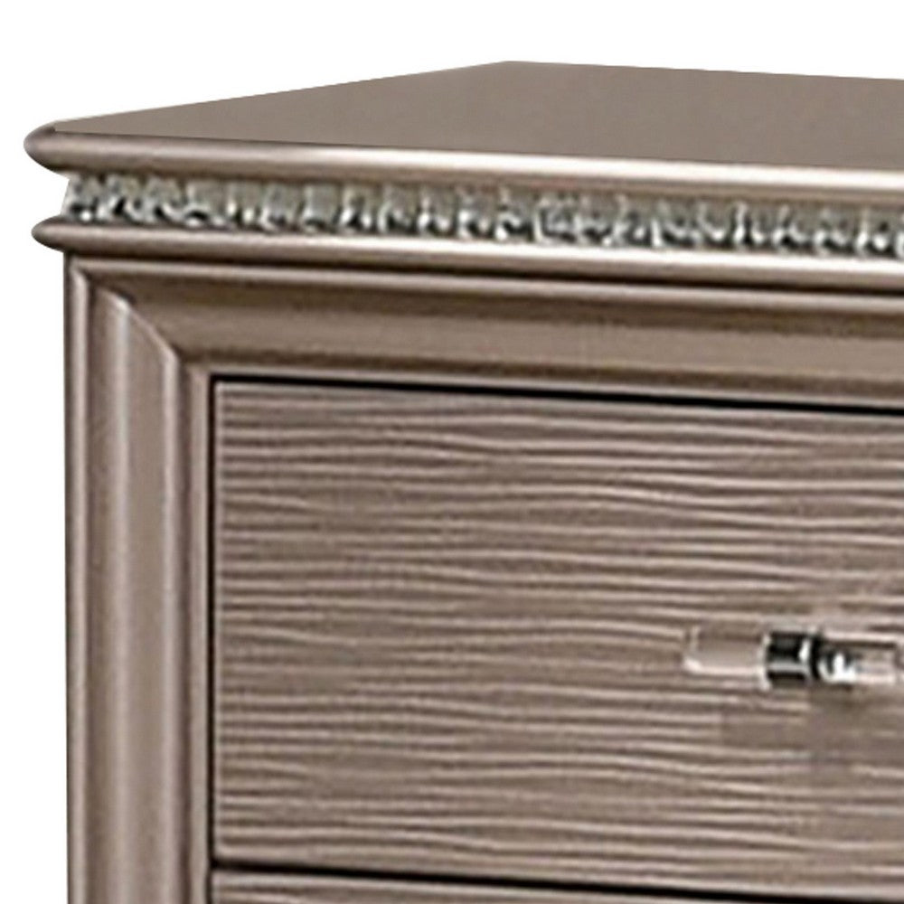 Jisoo 24 Inch Nightstand, 2 Drawers, Textured Drawer Panels, Gold Finish