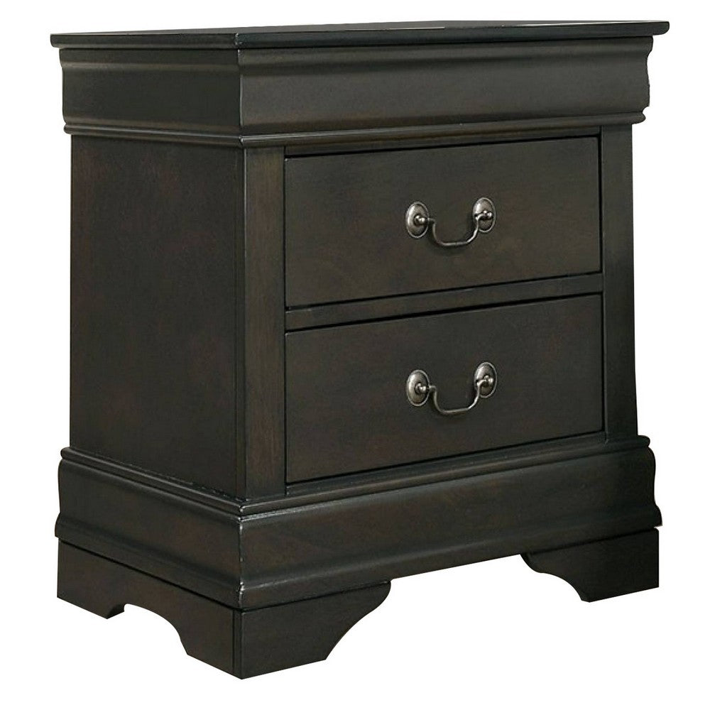 Ryla 24 Inch Nightstand, 2 Drawers, Solid Wood, Metal Drop Handles, Gray