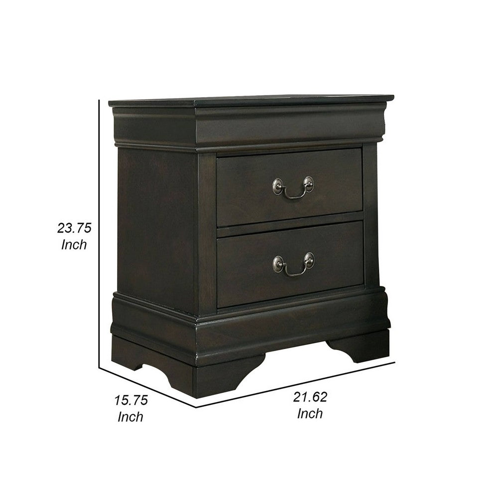 Ryla 24 Inch Nightstand, 2 Drawers, Solid Wood, Metal Drop Handles, Gray
