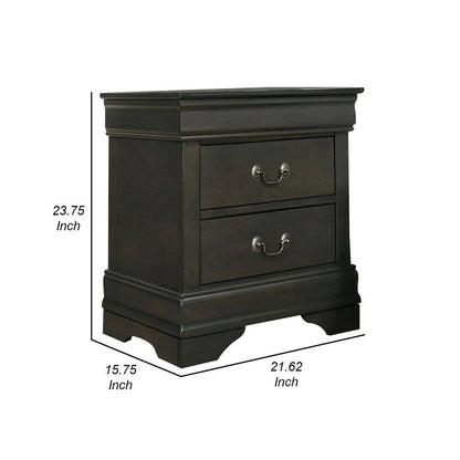 Ryla 24 Inch Nightstand, 2 Drawers, Solid Wood, Metal Drop Handles, Gray