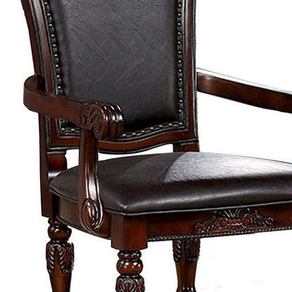 Albi 28 Inch Carved Dining Armchair, Set of 2, Black Faux Leather