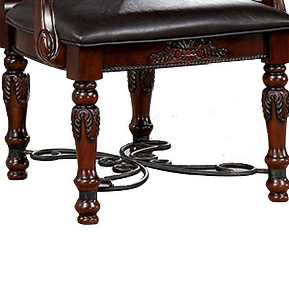 Albi 28 Inch Carved Dining Armchair, Set of 2, Black Faux Leather