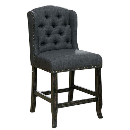 Bega 24 Inch Counter Height Chair, Set of 2, Wingback, Tufted, Smooth Gray