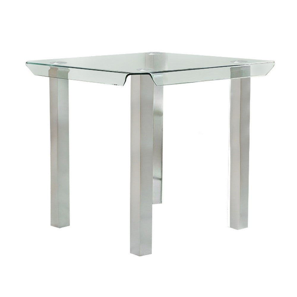 Jan 39 Inch Counter Height Glass Table, Square Top, Curved, Chrome Legs