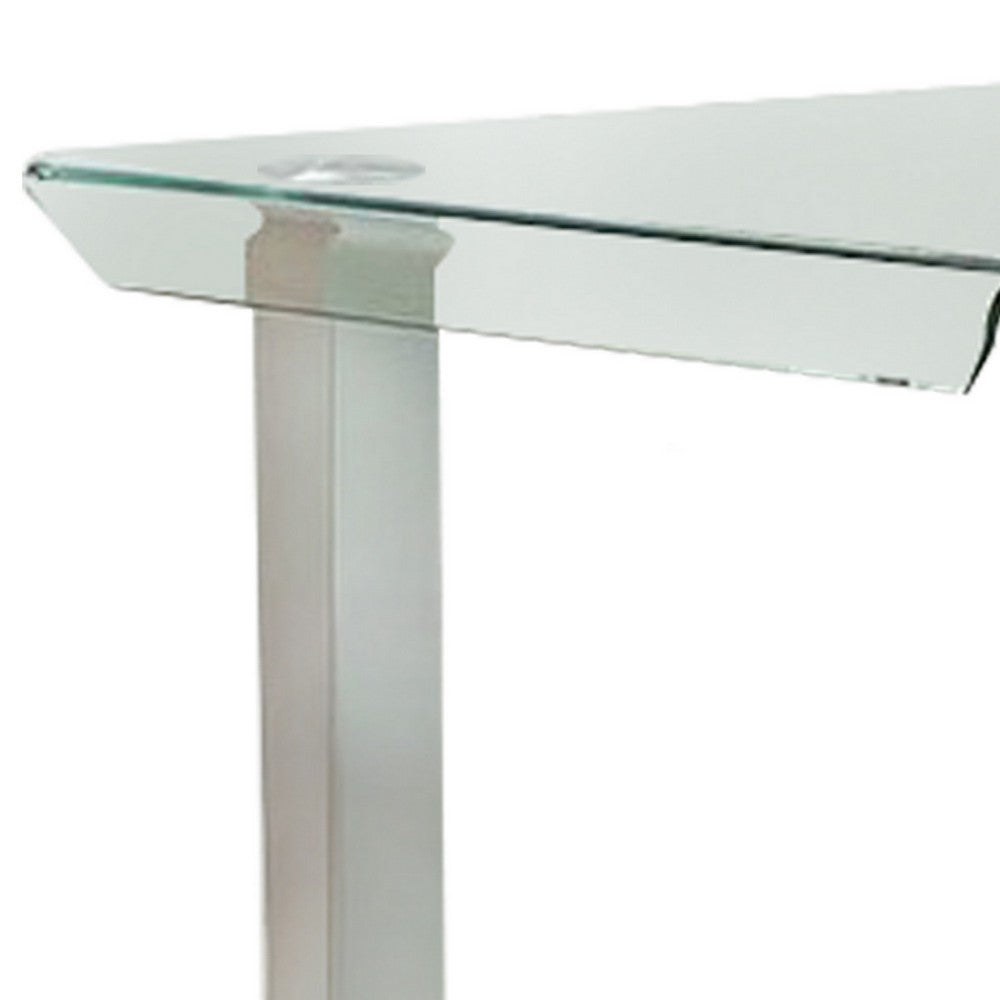 Jan 39 Inch Counter Height Glass Table, Square Top, Curved, Chrome Legs