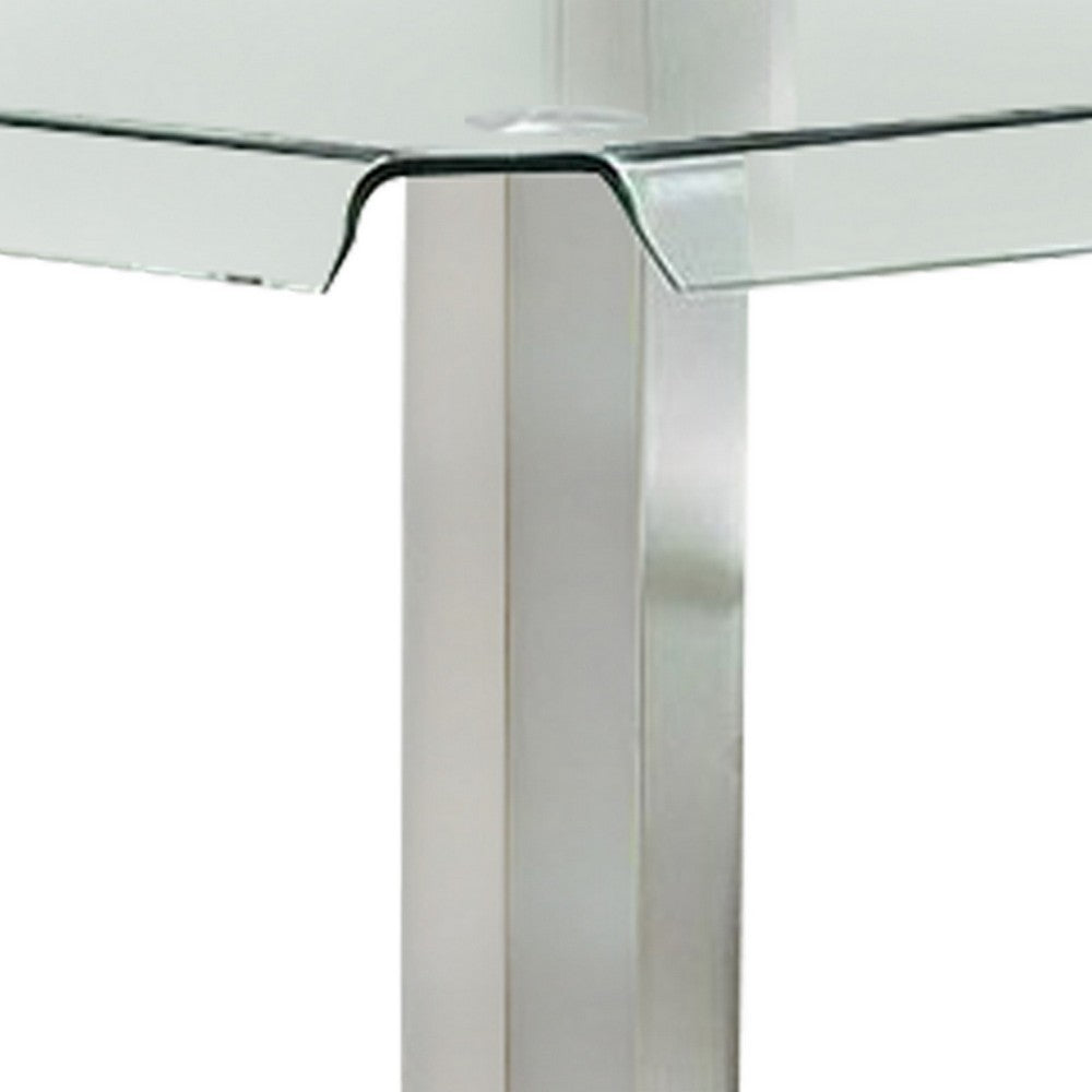 Jan 39 Inch Counter Height Glass Table, Square Top, Curved, Chrome Legs