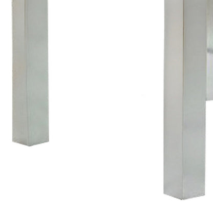 Jan 39 Inch Counter Height Glass Table, Square Top, Curved, Chrome Legs