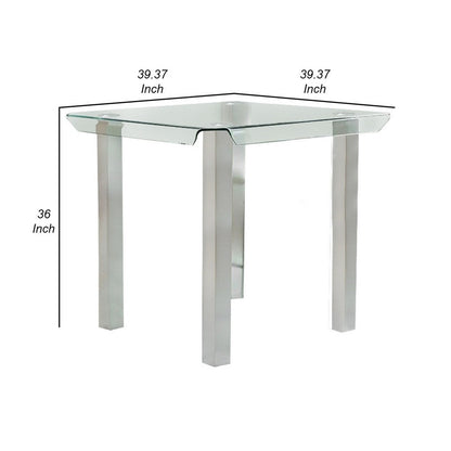 Jan 39 Inch Counter Height Glass Table, Square Top, Curved, Chrome Legs