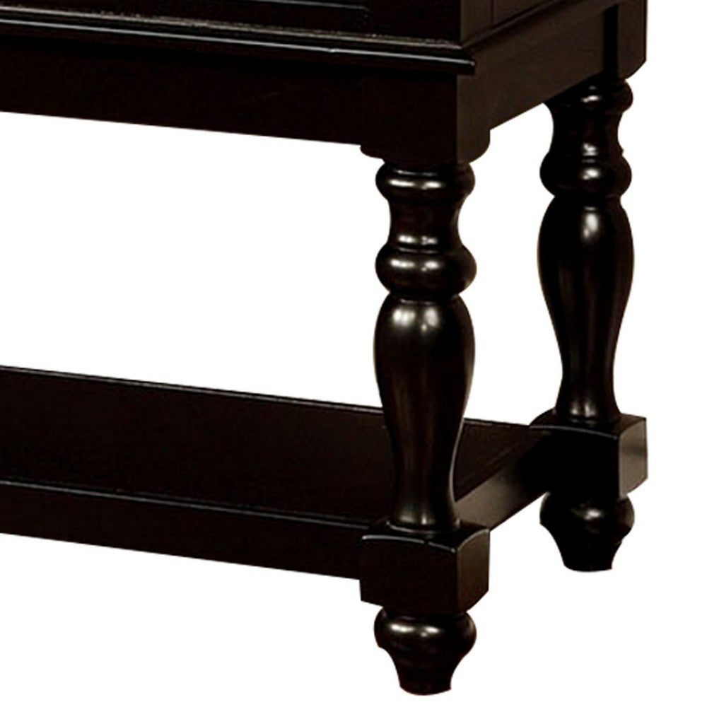 Fritz 52 Inch Server, 2 Cabinets, 2 Drawers, Black, Oak Brown, Turned Legs