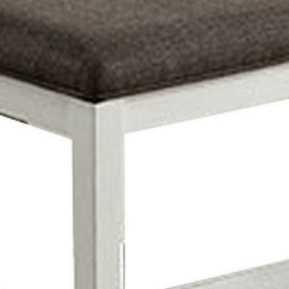 Rune 41 Inch Counter Height Bench, Off White Wood Base, Gray Padded Seat