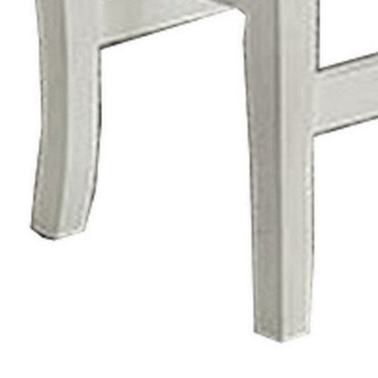 Rune 41 Inch Counter Height Bench, Off White Wood Base, Gray Padded Seat