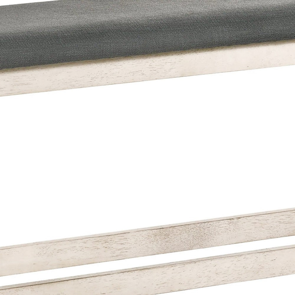 Swan 51 Inch Counter Height Bench, Gray Padded Seat, Ivory Turned Legs