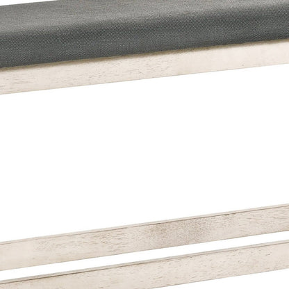 Swan 51 Inch Counter Height Bench, Gray Padded Seat, Ivory Turned Legs