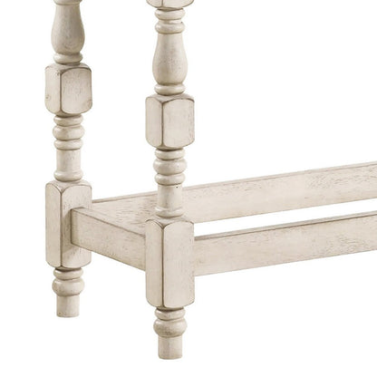 Swan 51 Inch Counter Height Bench, Gray Padded Seat, Ivory Turned Legs