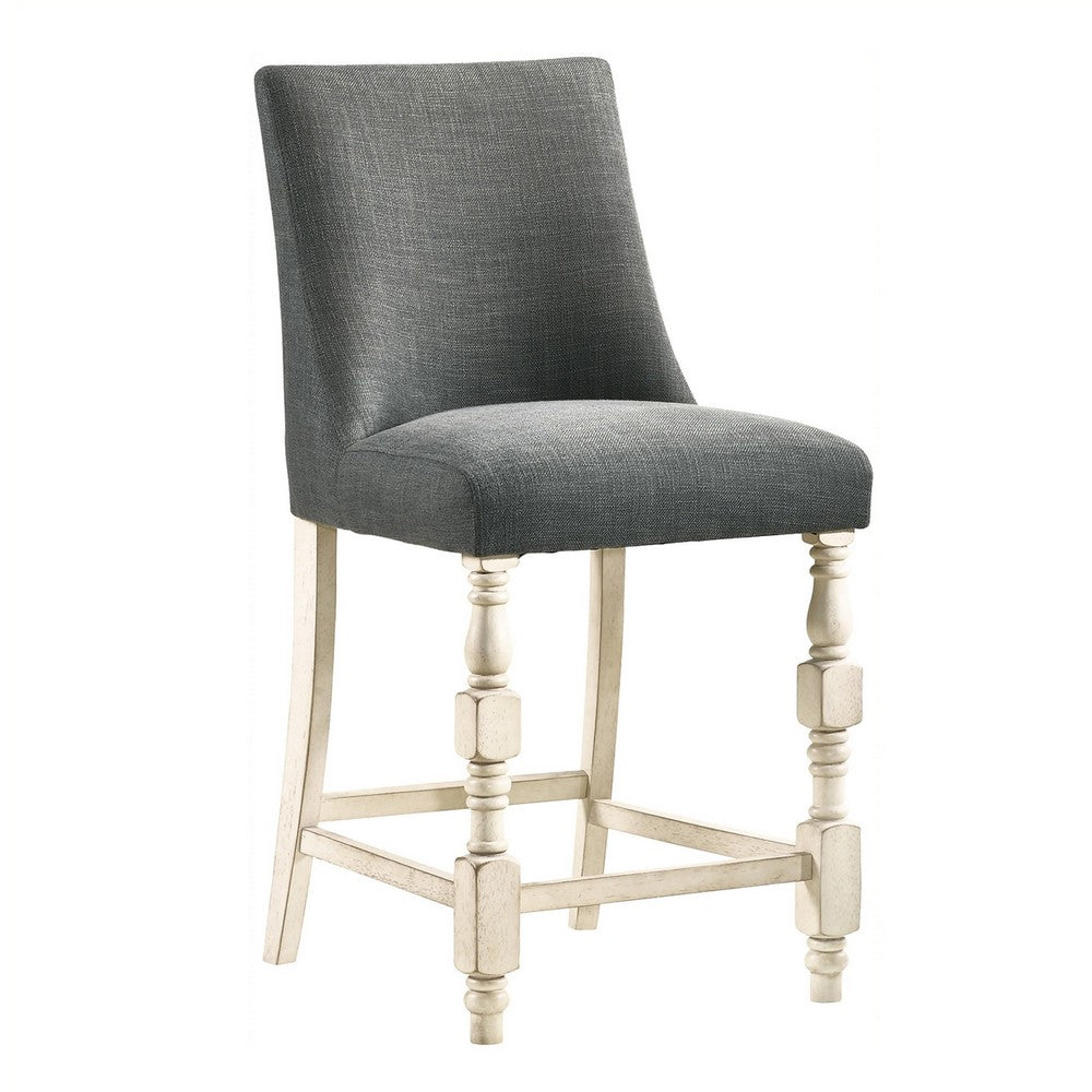 Swan 26 Inch Counter Height Chair, Set of 2, Gray Seat, Ivory Turned Legs