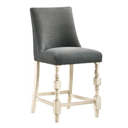 Swan 26 Inch Counter Height Chair, Set of 2, Gray Seat, Ivory Turned Legs