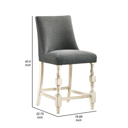 Swan 26 Inch Counter Height Chair, Set of 2, Gray Seat, Ivory Turned Legs
