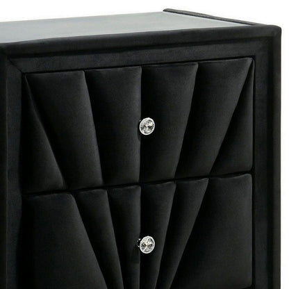 Ino 28 Inch Modern Nightstand, Velvet Upholstery, Art Deco Style, Black