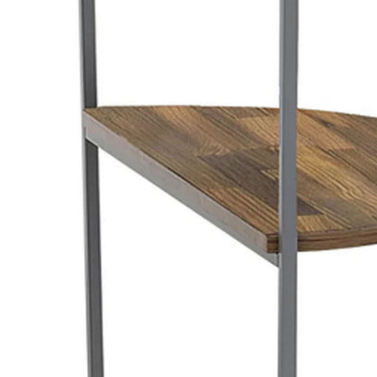 Lenn 24 Inch 3 Tier Round Brown Side End Table, Half Shelf, Gray Frame