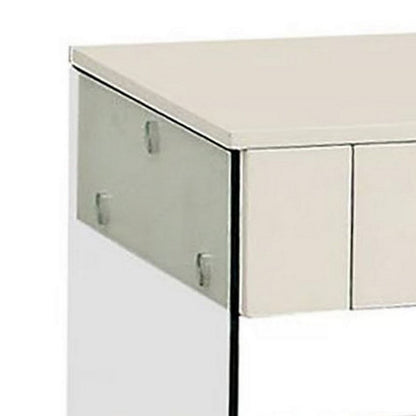 Stub 23 Inch Side End Table, Glossy White Wood, Glass Side Panels, 1 Drawer