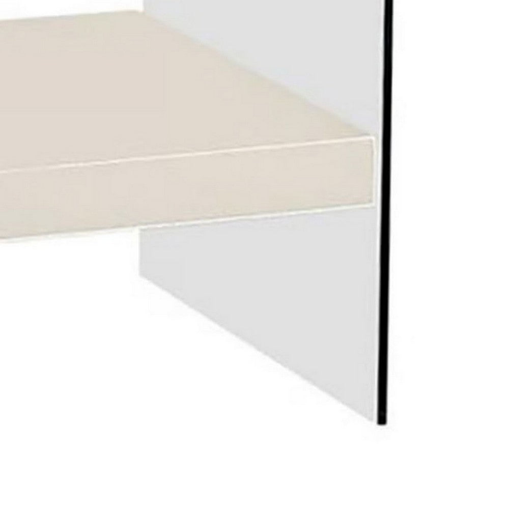 Stub 23 Inch Side End Table, Glossy White Wood, Glass Side Panels, 1 Drawer