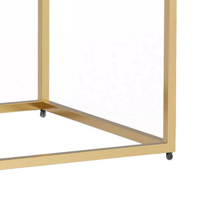 Bran 23 Inch Square Side End Table, Brown Wood, Gold Steel Base, 1 Drawer
