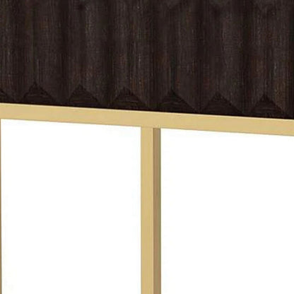 Bran 24 Inch Modern Side End Table, Brown Wood, Gold Steel Base, 1 Drawer