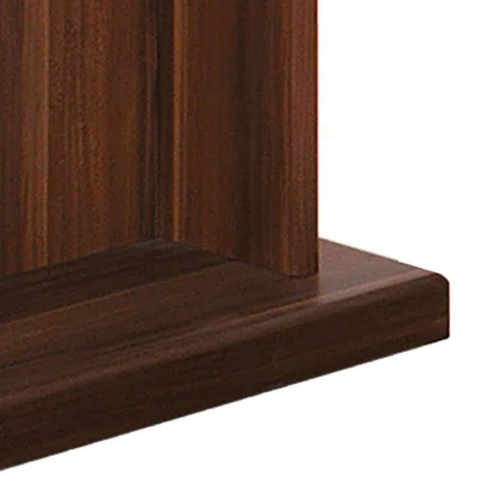 Liam 22 Inch Square Side End Table, Brown Wood, Pedestal Base, Glass Top