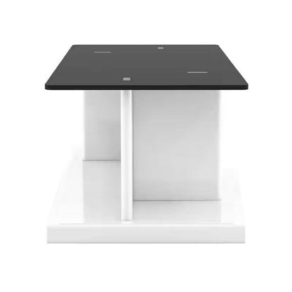 Liam 47 Inch Rectangular Coffee Table, White Wood, Pedestal Base, Glass Top